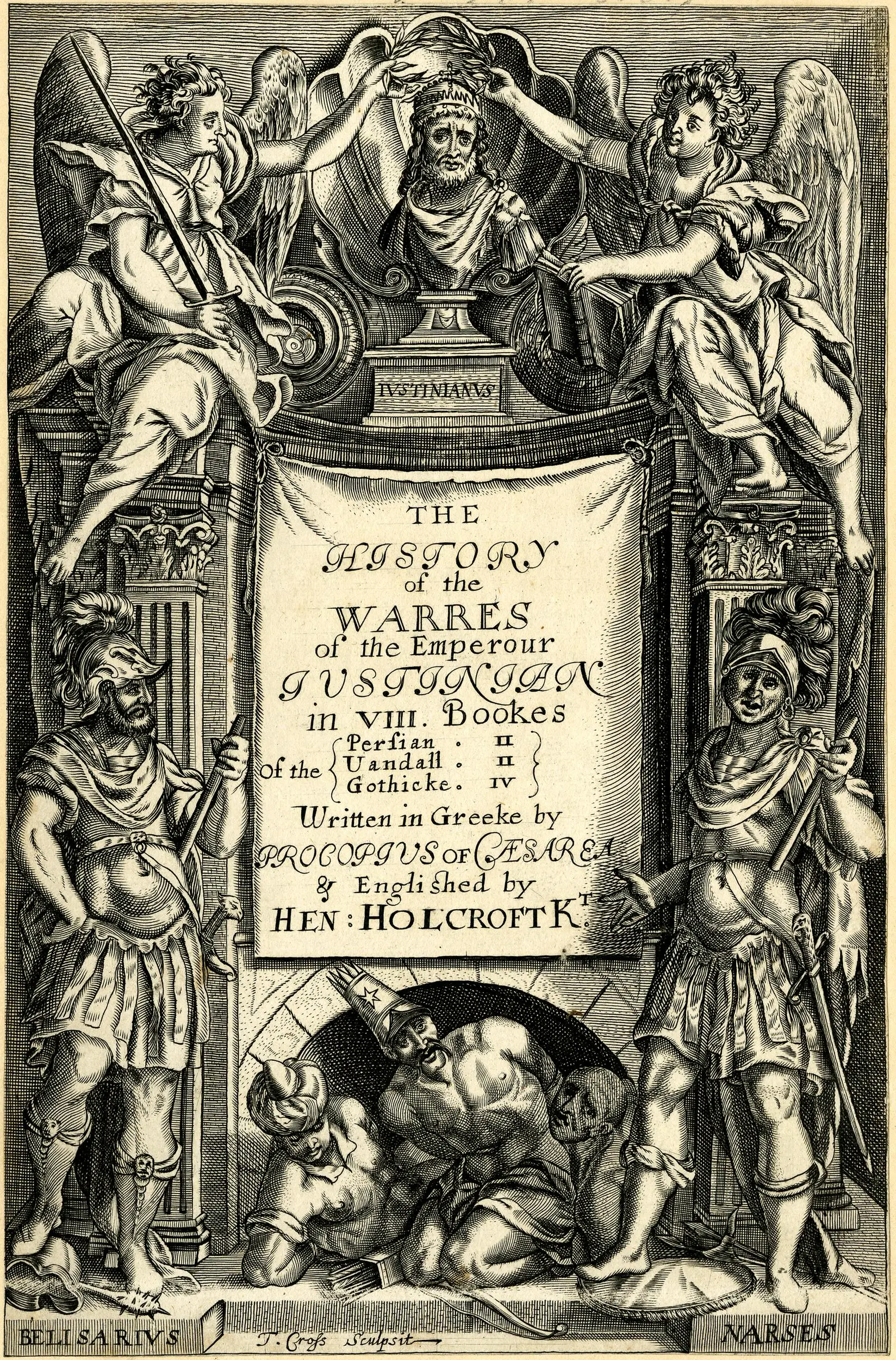 Portada del libro de Procopio de Cesarea, 'La historia de las guerras del emperador Justiniano'. Traducida al inglés por Henry Holcroft (1653).