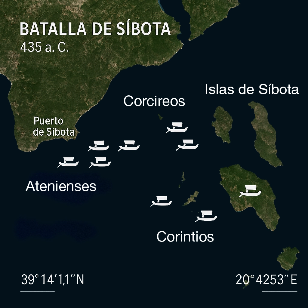 Mapa de la batalla naval de las islas de Síbota